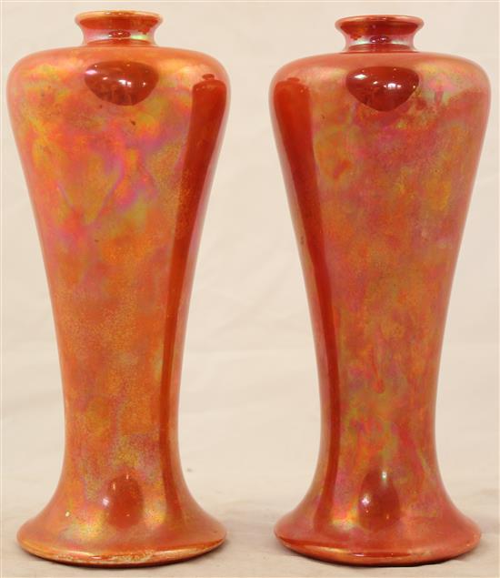 Pair of Ruskin orange lustre meiping shaped vases, c.1920(-)